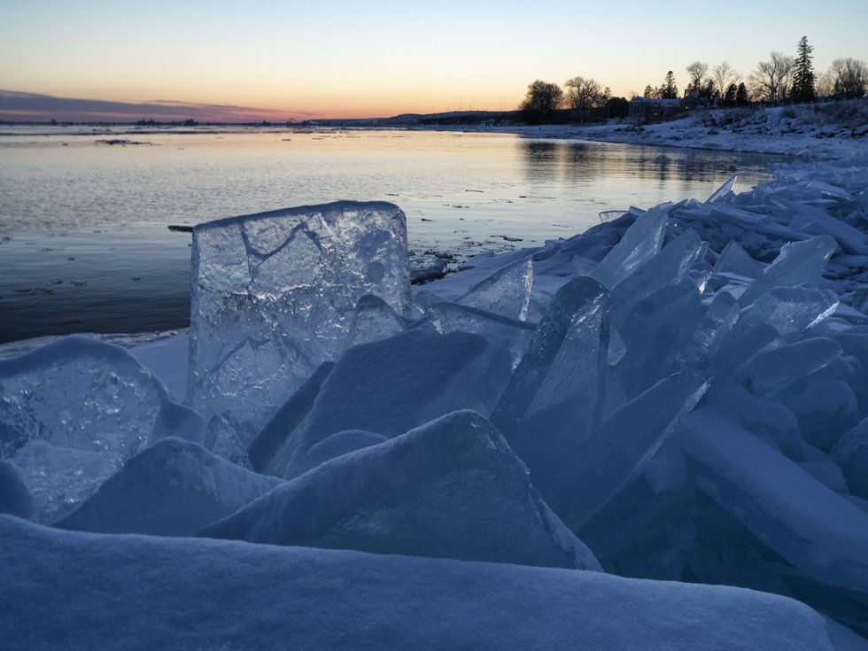 Piles of Ice on the Lake Superior Shore in Duluth